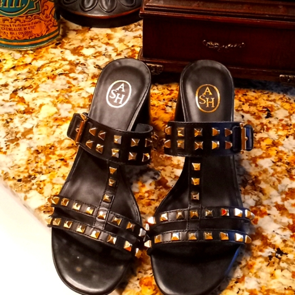 🎄♥️ beautiful slip-on all leather sandals by Ash black 38 - Picture 2 of 5
